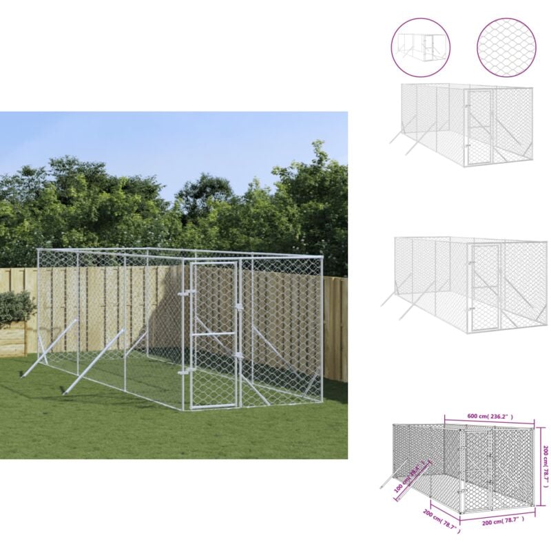 Outdoor-Hundezwinger Silbern 2x6x2 m Verzinkter Stahl - Hundezwinger - Metallzwinger - Gartenhaus Für Hunde - Tierstall - Hundevoliere