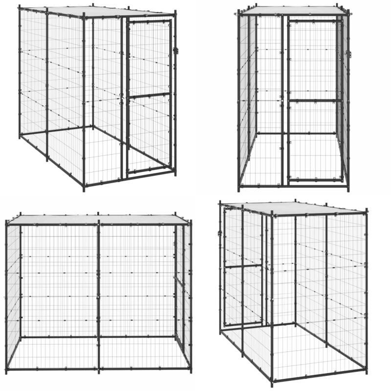 Outdoor-Hundezwinger Stahl mit Überdachung 110x220x180 cm - Hundezwinger - Outdoor-Hundezwinger - Hundehütte - Hundehaus - Stahltunnel - Home & Living