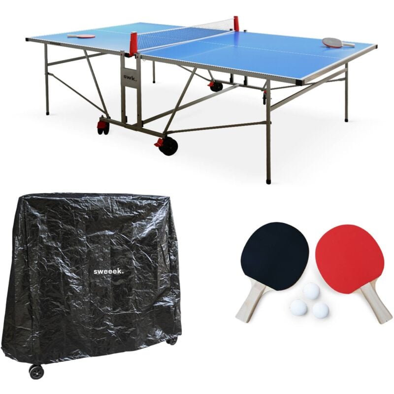 sweeek - Outdoor-Premium-Tischtennisplatte mit 2 Schlägern und 3 Bällen + Hülle