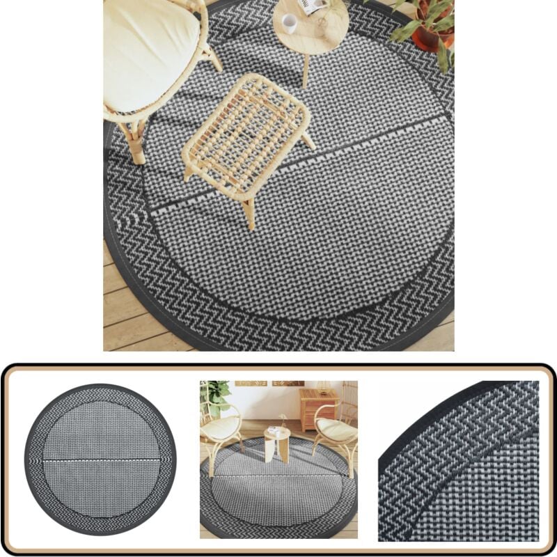 Outdoor-Teppich arakil Grau Ø200 cm pp - Outdoor-Teppich - Garten-Teppich - Balkon-Teppich - Polypropylen-Teppich - Grauer Teppich