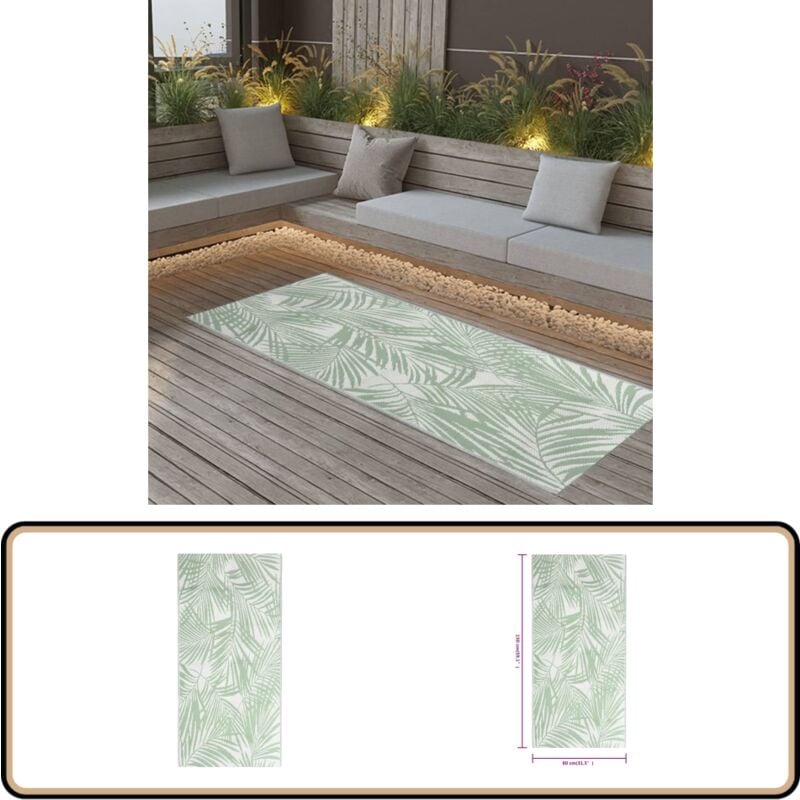 Outdoor-Teppich ARAKIL Grün 80x150 cm PP - Außenbereich Dekoration - Balkon Teppich - Terrassen Teppich - Garten Teppich - Polypropylen Teppich
