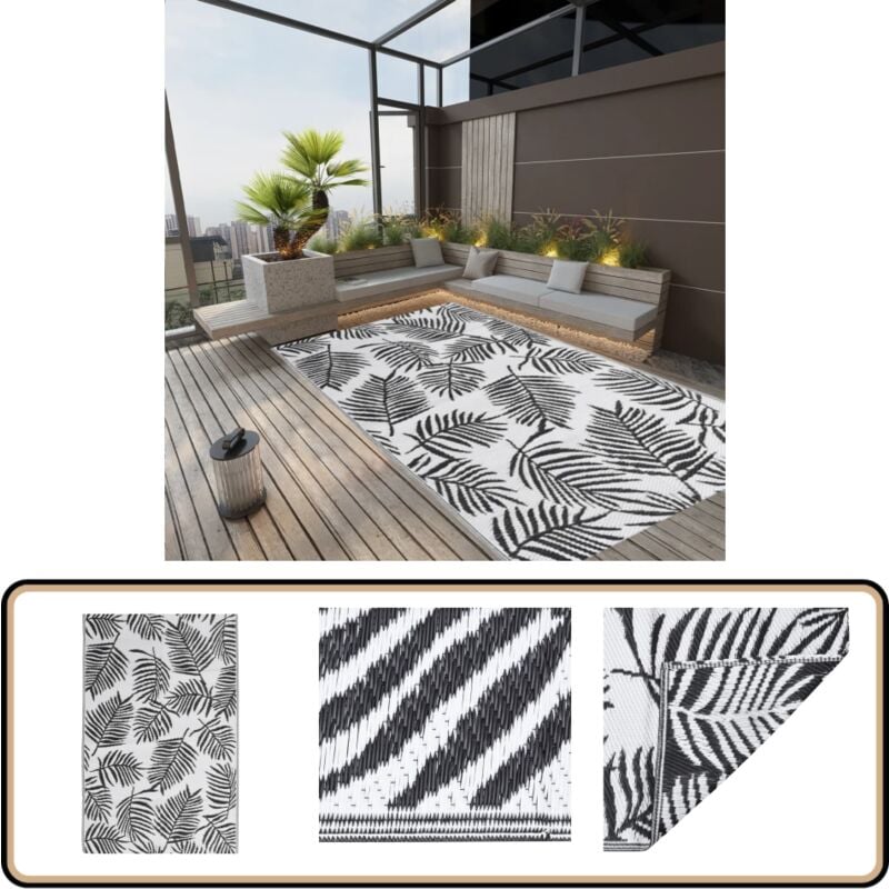 Outdoor-Teppich arakil Schwarz 140x200 cm pp - Außenbereich Dekoration - Balkon Teppich - Terrassen Teppich - Garten Teppich - Pool Bereich Deko