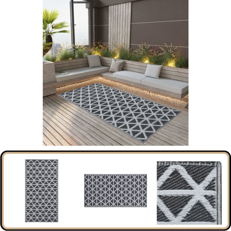 Outdoor-Teppich ARAKIL Schwarz 190x290 cm PP - Außenbereich Dekoration - Balkon Teppich - Terrassen Teppich - Garten Teppich - Pool Bereich Dekoration