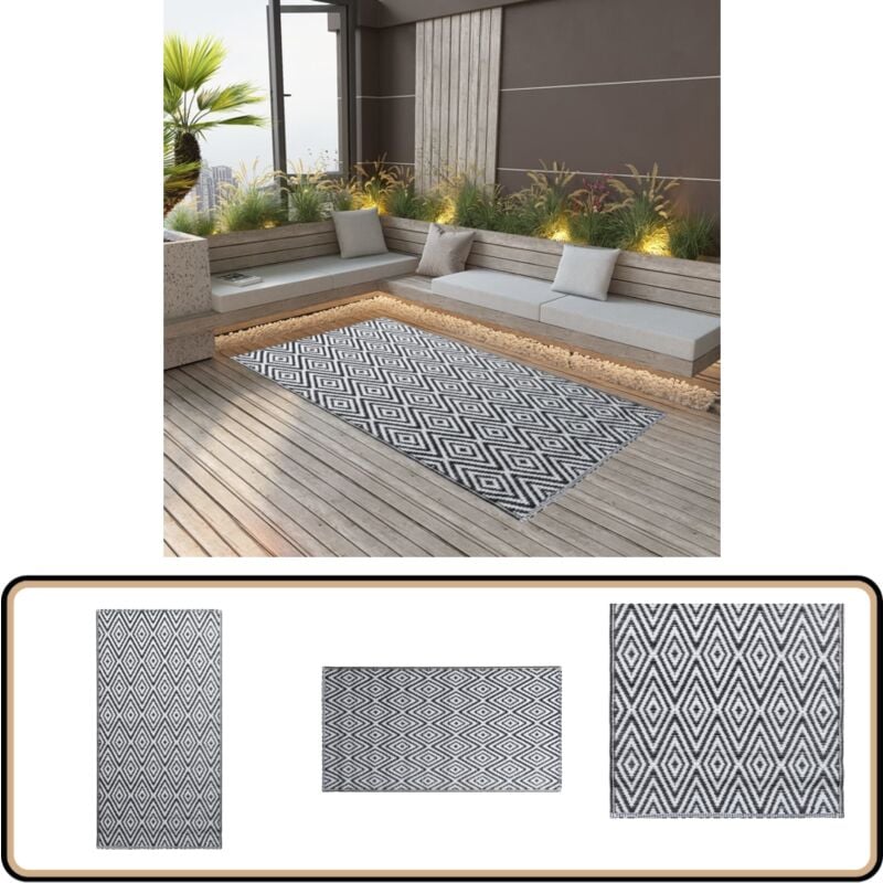 Outdoor-Teppich arakil Weiß und Schwarz 160x230 cm pp - Außenbereich Dekoration - Balkon Teppich - Terrassen Teppich - Garten Teppich - Pool Bereich