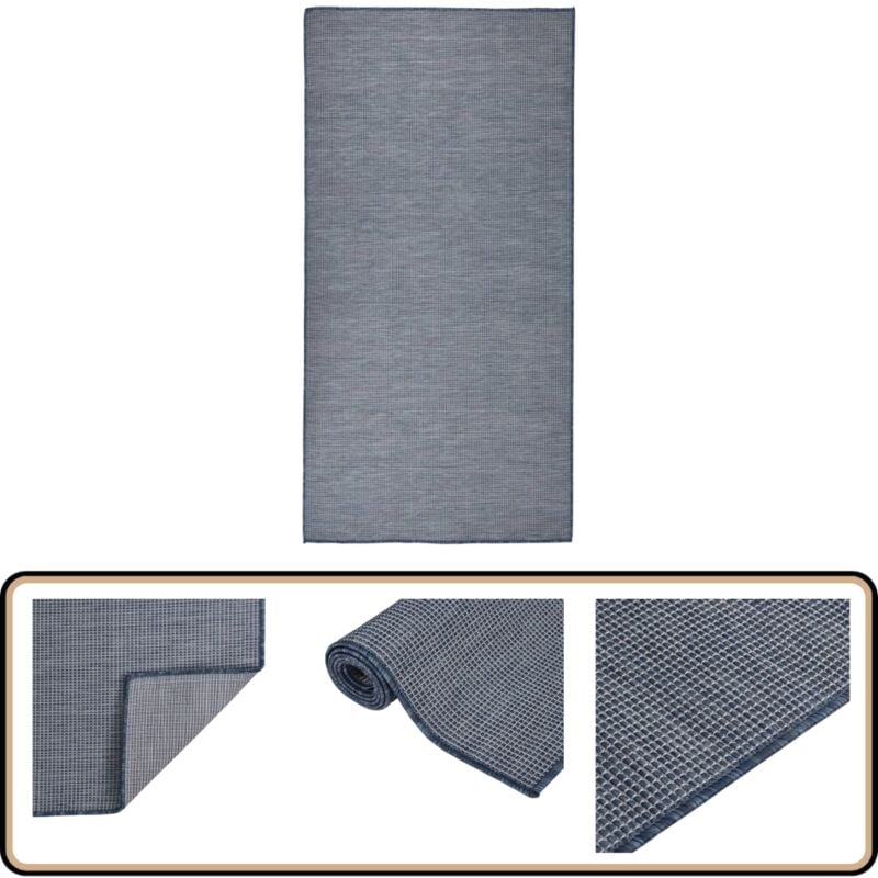 Outdoor-Teppich Flachgewebe 100x200 cm Blau - Outdoor-Teppich - Balkon-Teppich - Terrassen-Teppich - Flachgewebe-Teppich - Wetterfest
