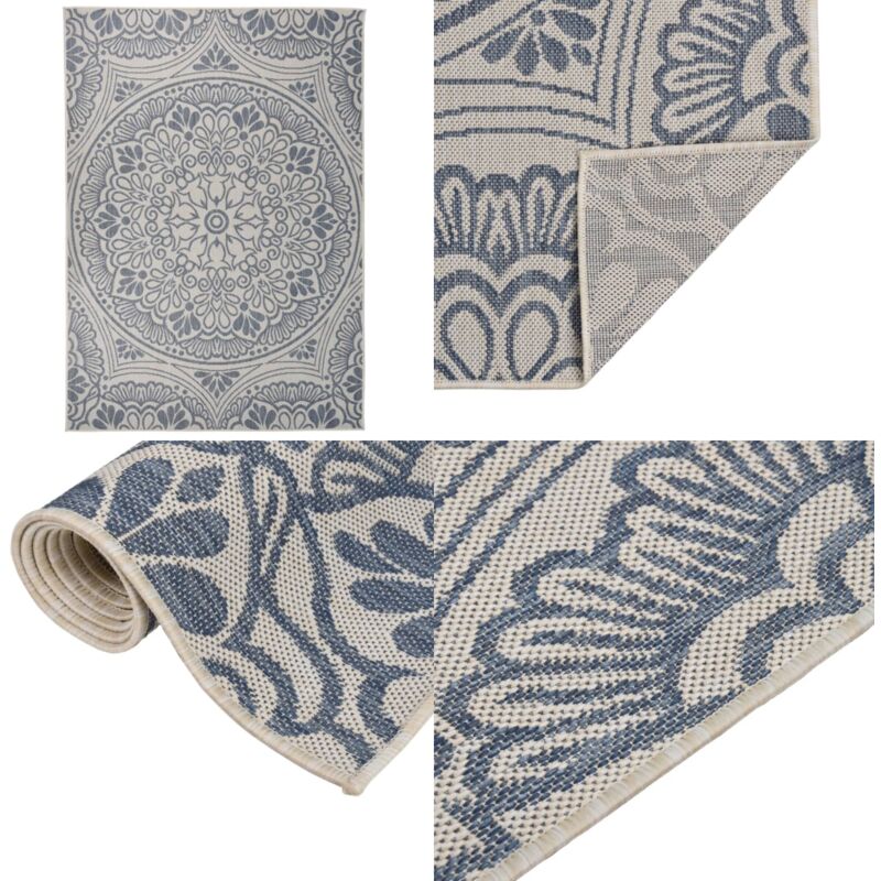 Vidaxl - Outdoor-Teppich Flachgewebe 140x200 cm Blaues Muster - Outdoor-Teppich - Terrassenteppich - Balkonteppich - Flachgewebe-Teppich - Wetterfest
