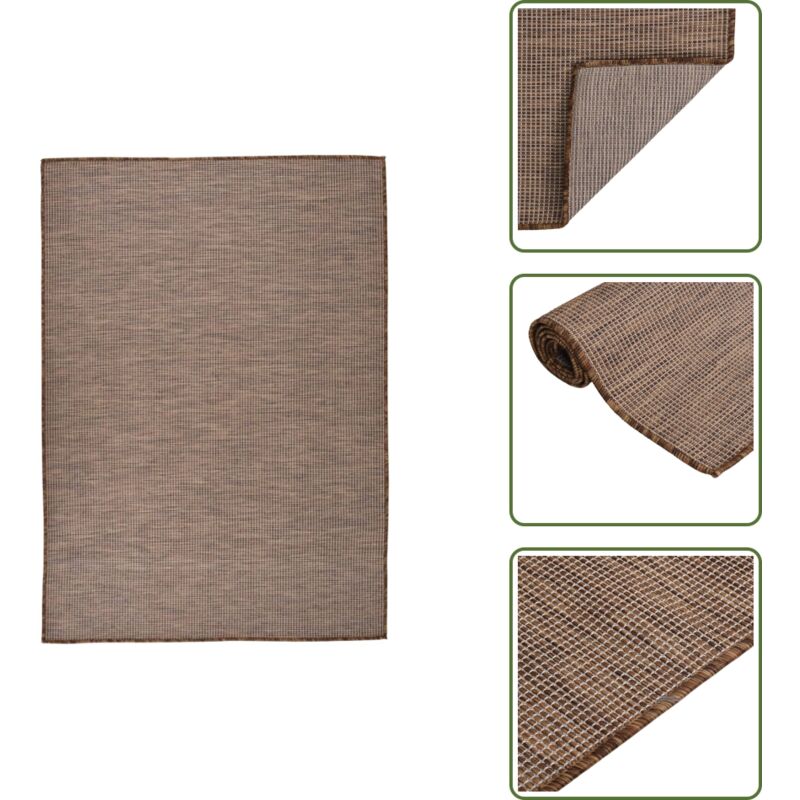 Outdoor-Teppich Flachgewebe 140x200 cm Braun - Outdoor-Teppich - Balkon-Teppich - Terrassen-Teppich - Flachgewebe-Teppich - Brauner Teppich