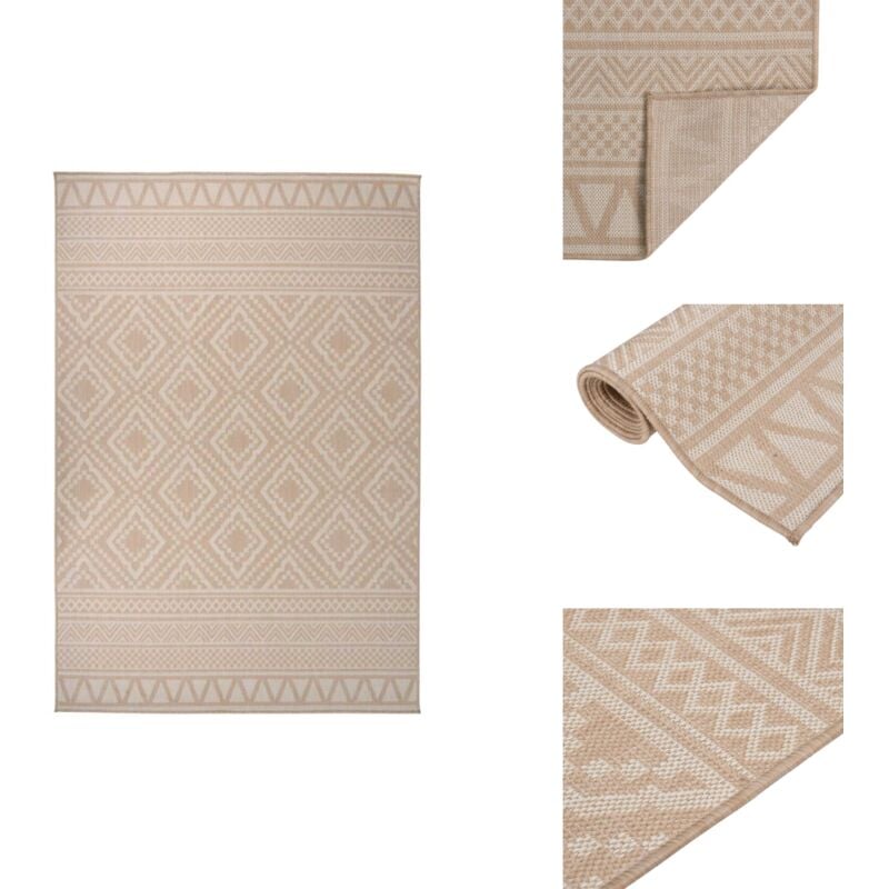 Outdoor-Teppich Flachgewebe 160x230 cm Braun Gestreift - Outdoor-Teppich - Balkon-Teppich - Terrassen-Teppich - Flachgewebe-Teppich - Brauner Teppich