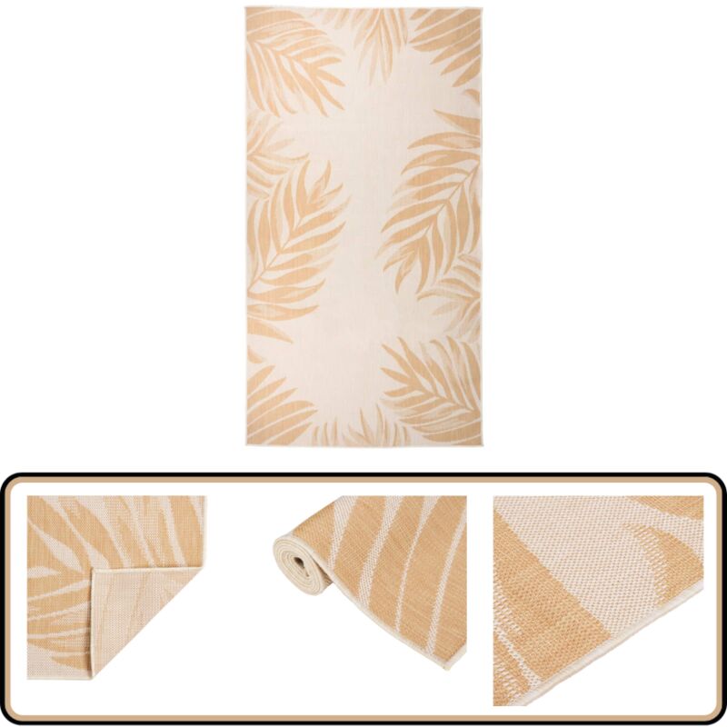 Outdoor-Teppich Flachgewebe 80x150 cm Blattmuster - Outdoor-Teppich - Balkon-Teppich - Terrassen-Teppich - Flachgewebe-Teppich - Gelber Teppich