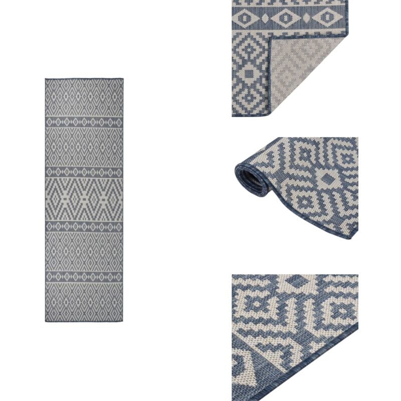 Outdoor-Teppich Flachgewebe 80x250 cm Blau Gestreift - Outdoor-Teppich - Balkon-Teppich - Terrassen-Teppich - Kunststoff-Teppich - Wetterfest