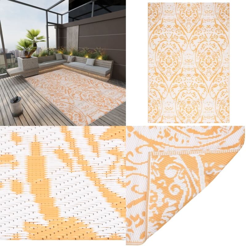 Outdoor-Teppich ARAKIL Gelb 140x200 cm PP - Außenbereich Dekoration - Terrasse Teppich - Balkon Teppich - Garten Teppich - Gelber Teppich - Home &