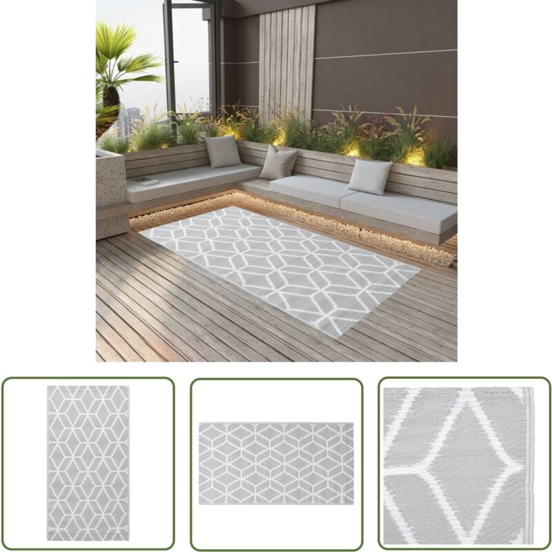 The Living Store Outdoor-Teppich ARAKIL Grau 120x180 cm PP - Außenbereich Dekoration - Balkon Teppich - Terrassen Teppich - Garten Teppich - Pool