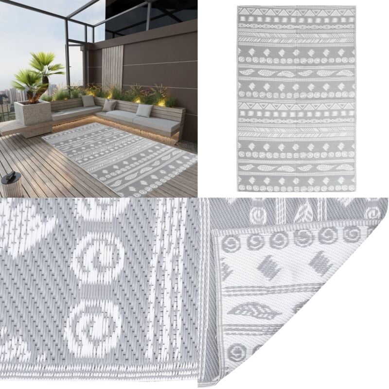 Outdoor-Teppich arakil Grau 160x230 cm pp - Außenbereich Dekoration - Balkon Teppich - Terrassen Teppich - Garten Teppich - Polypropylen Teppich