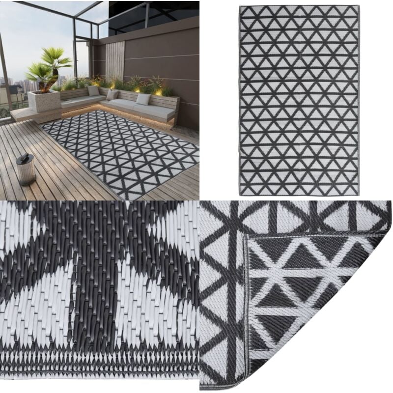 Outdoor-Teppich ARAKIL Schwarz 140x200 cm PP - Außenbereich Dekoration - Terrasse Teppich - Balkon Teppich - Garten Teppich - Pool Bereich Deko