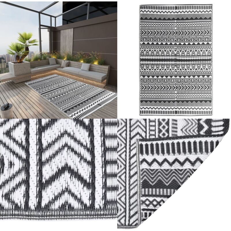 Outdoor-Teppich arakil Schwarz 160x230 cm pp - Außenbereich Dekoration - Terrasse Teppich - Balkon Teppich - Garten Teppich - Polypropylen Teppich