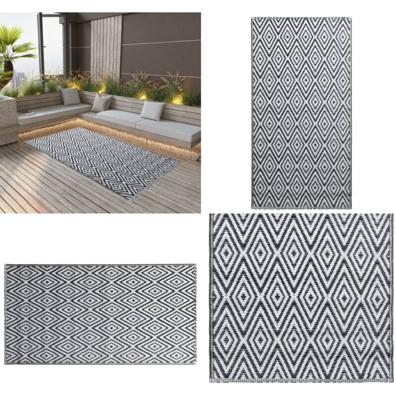 Vidaxl - Outdoor-Teppich arakil Weiß und Schwarz 190x290 cm pp - Außenbereich Dekoration - Balkon Teppich - Terrassen Teppich - Garten Teppich - Pool