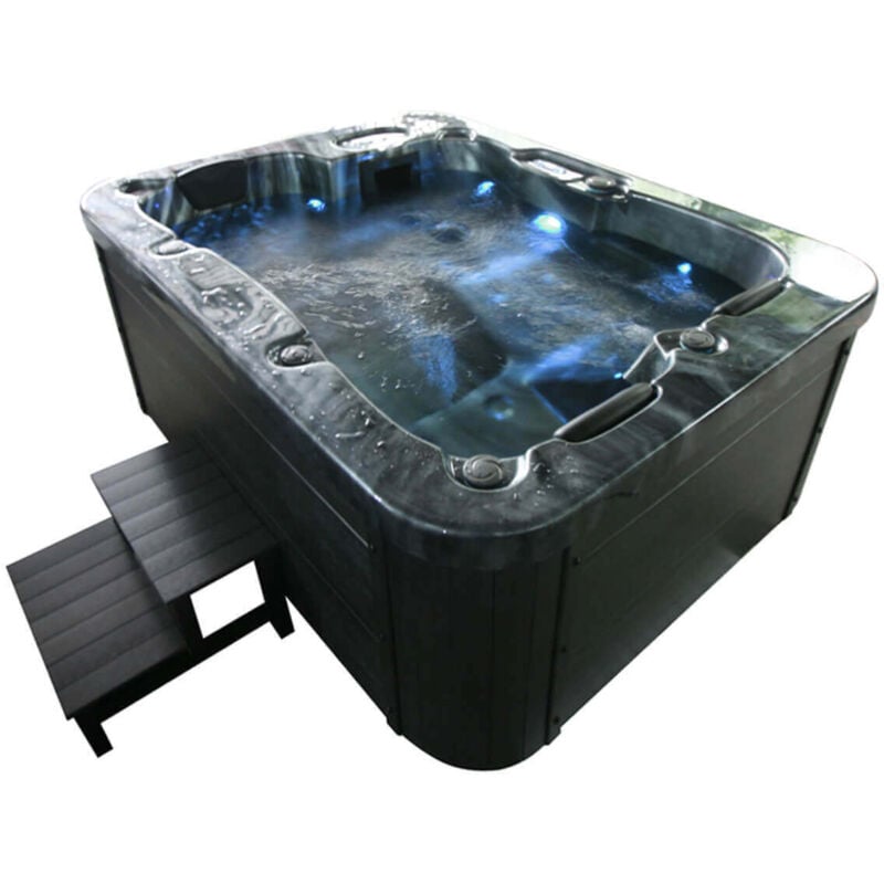 Home Deluxe - Outdoor Whirlpool black marble - Mit Treppe und Thermoabdeckung Ausstattung Mit Treppe und Thermoabdeckung Whirlpool Outdoor Saunaofen