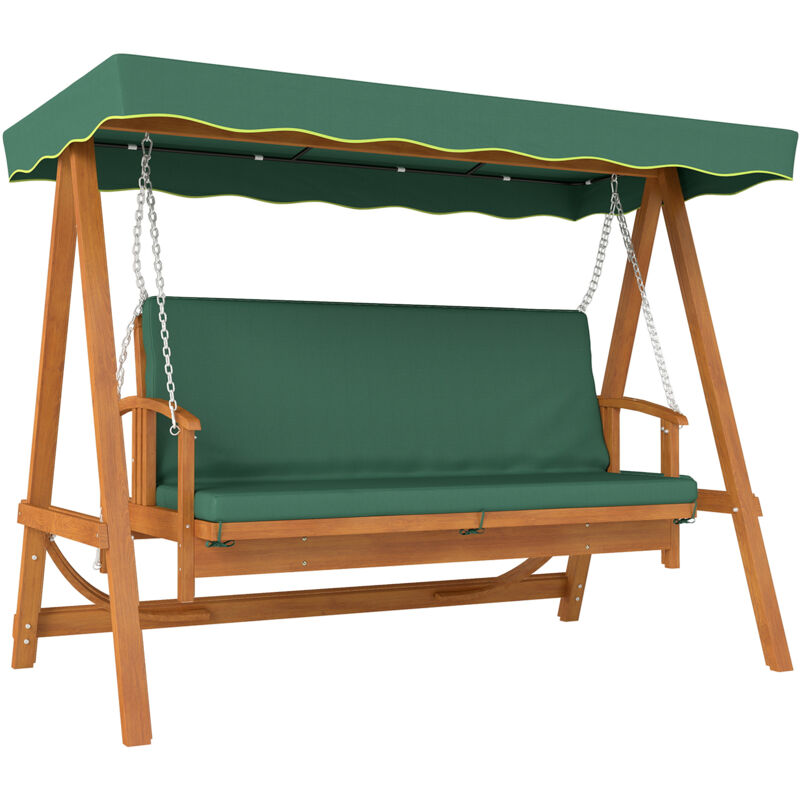 2 in 1 Hollywoodschaukel mit Liegefunktion, 3-Sitzer Gartenschaukel aus Holz, Holzschaukel mit Sonnendach Sitzauflage, Schaukelbank bis 330kg, für