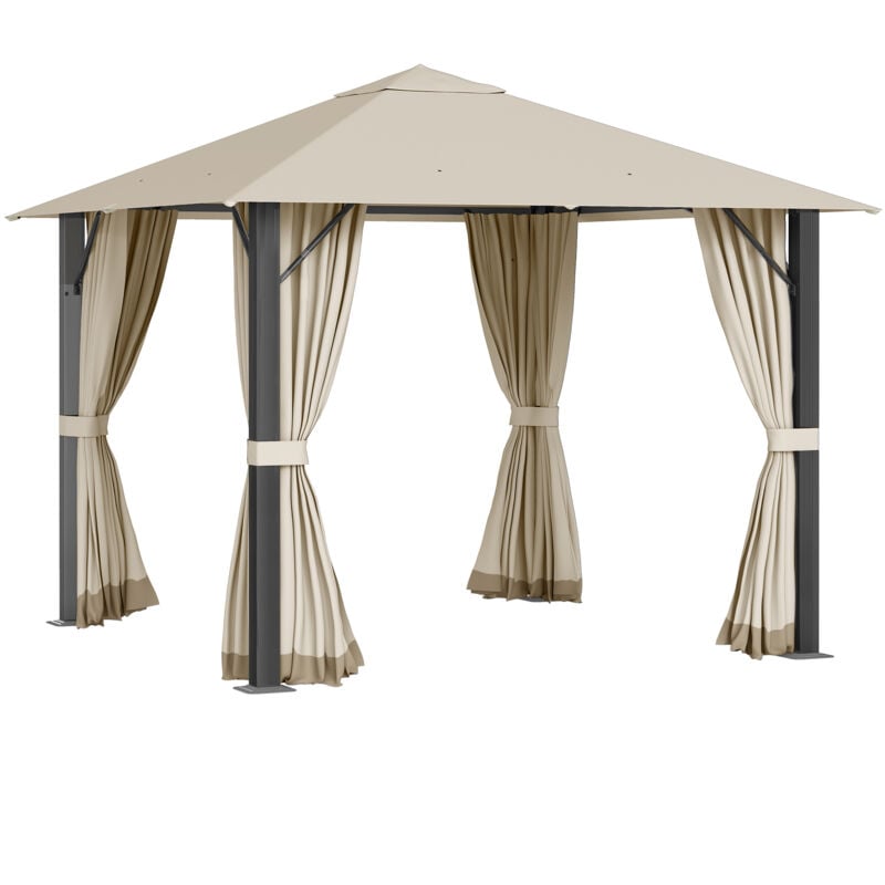 Gartenpavillon Pavillon 3 x 3 m Gartenzelt Dach mit Belüftungslöcher Festzelt Partyzelt mit 4 x Seitenteile wetterfest Aluminium Polyester khaki