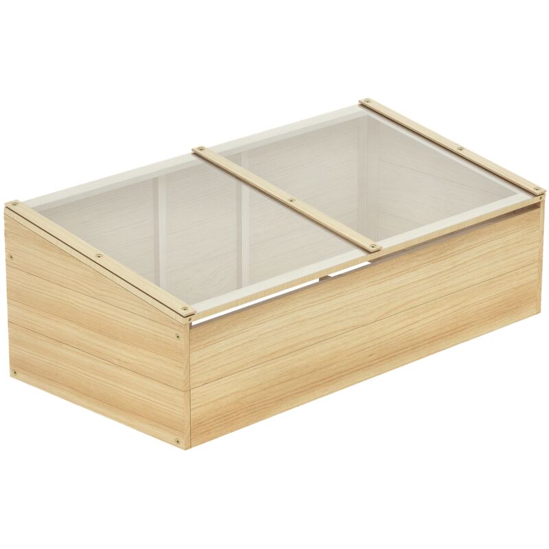Gewächshaus Holz Frühbeet Frühbeetkasten Treibhaus Garten & Pflanzkasten-System für Garten Balkon, 100 x 50 x 35 cm, Natur, Tanne, PC-Platte