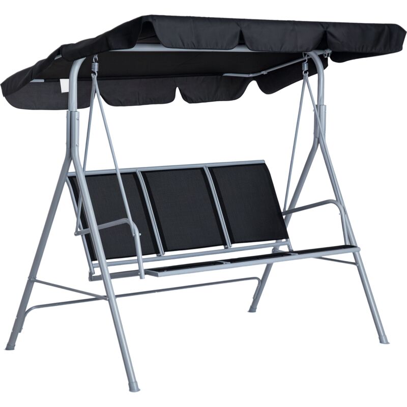 Outsunny Hollywoodschaukel mit verstellbarem Sonnendach, 3-Sitzer Gartenschaukel mit Anti-Rutsch-Füßen, Schaukelbank belastbar bis 240 kg,