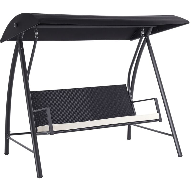 Hollywoodschaukel 3-Sitzer aus Polyrattan Gartenschaukel mit verstellbar Sonnendach Sonnenschutz Sitzkissen Hängebank bis 360 kg belastbar