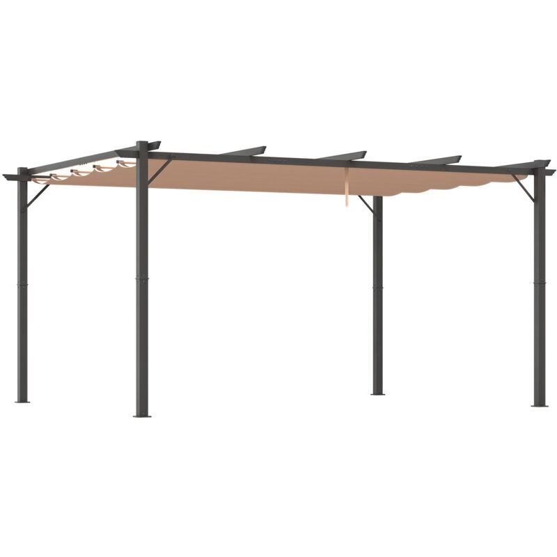 Outsunny Pergola Pavillon mit einstellbarem Stoffdach 3 x 4 m Terrassen-Vordach Aluminium Sonnenschutz Überdachung Terrasse Garten Grau+Braun