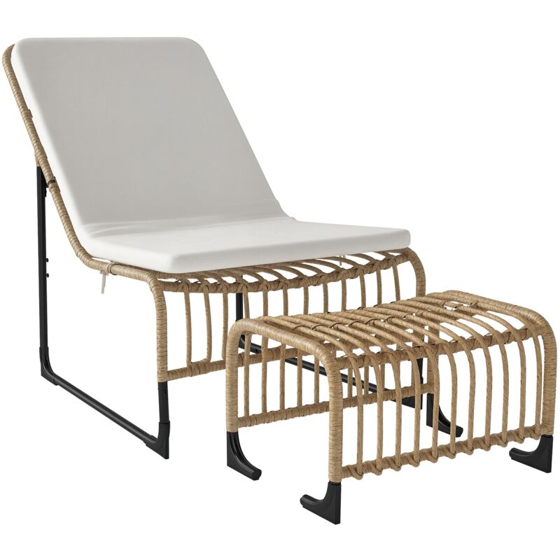 Outsunny - Rattan Relaxsessel mit Fußhocker UV-beständig Gartensessel mit Kissen Bänder Outdoor Rattanstuhl Gartenstuhl für Garten, Balkon, Terrasse