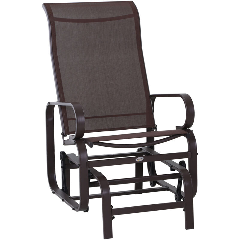 Outsunny Schaukelstuhl Garten Gartenstuhl Relaxstuhl Gartenschaukel Garten Metall Schaukel Stuhl für Garten Terrasse Balkon Texteline Braun 60 x 78 x