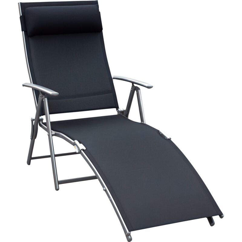 Outsunny - Sonnenliege klappbar Strandliege mit Kopfkissen Liegestuhl mit 7-Fach verstellbare Rückenlehne Gartenliege Relaxliege Gartenstuhl bis 165