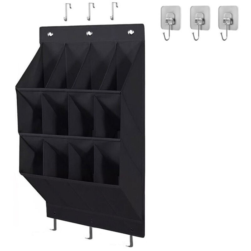 Schuhregal zum Einhängen an der Tür, 12 Taschen, große, tiefe Taschen, graues Oxford-Gewebe 600D mit 6 Haken für Schuhe, Hausschuhe, Wohnaccessoires