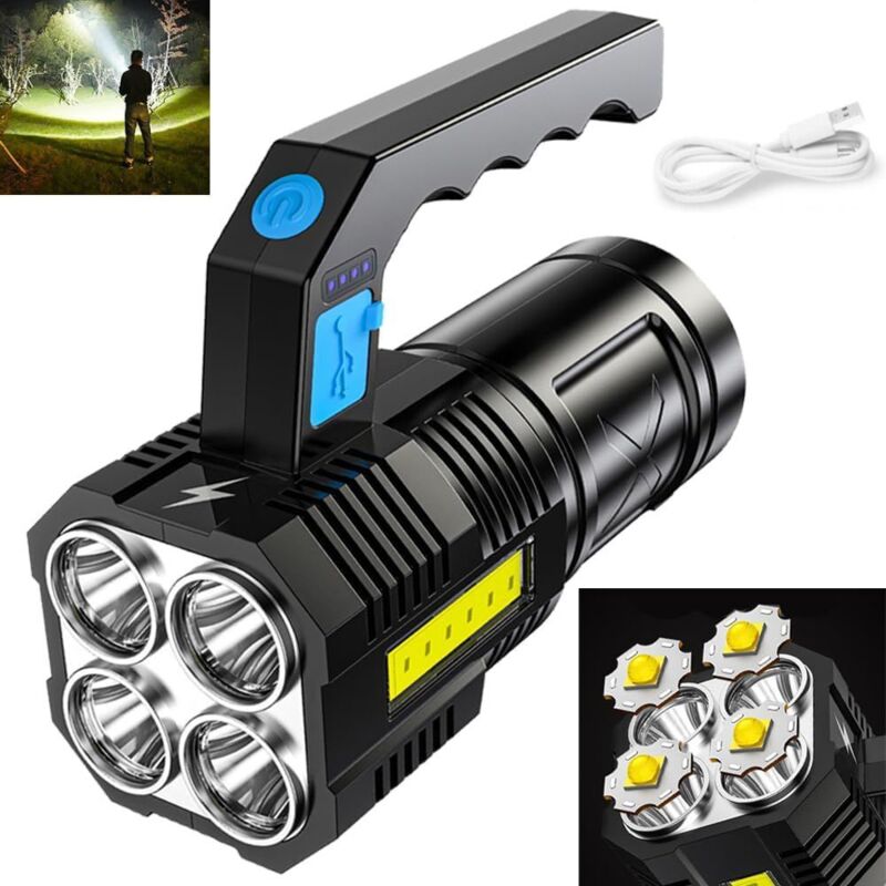Longziming - P1000 Quad-Core-Taschenlampe, ultrastarke wiederaufladbare COB-LED-Taschenlampe, wasserdichtes Arbeitslicht und 4 Modi, tragbare