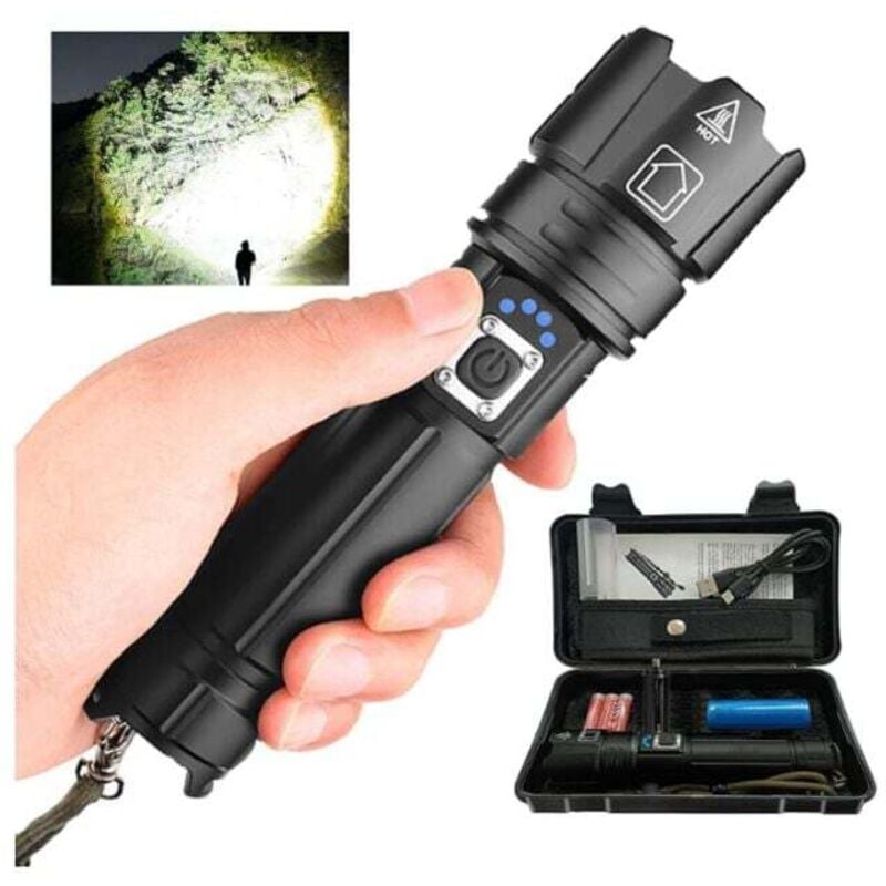 P70 Superhelle LED-Taschenlampe 30000/100000 Lumen, XHP70.2 Wiederaufladbare LED-Taschenlampe, Taktische Taschenlampe mit Holster, Leistungsstarke
