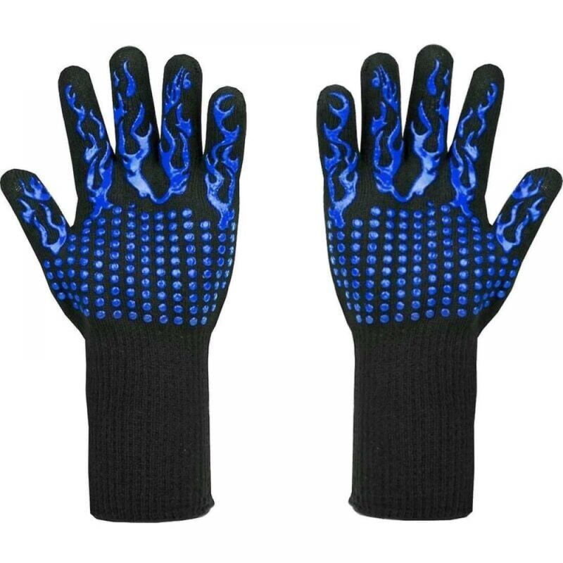 Paar Grillhandschuhe 33 cm, blau, hitzebeständig bis 800°C – L5 schnittfeste Handschuhe zum Grillen, Kochen, Backen und Schweißen