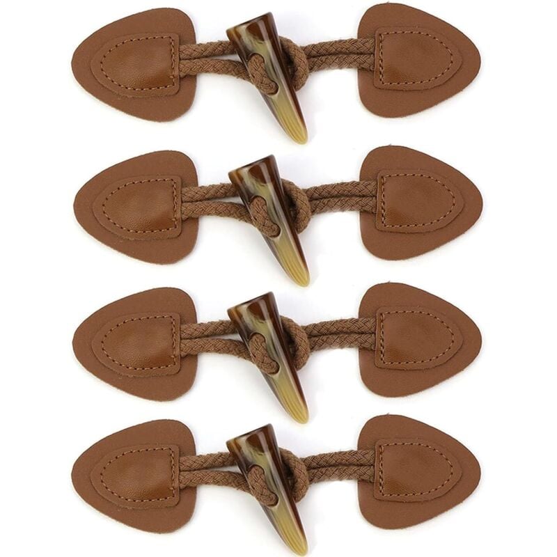 Paar Knebelknöpfe aus PU-Leder und Hornharz – Vintage-Verschluss für Mäntel, Jacken, Windjacken, Pullover – DIY-Nähzubehör – Braun