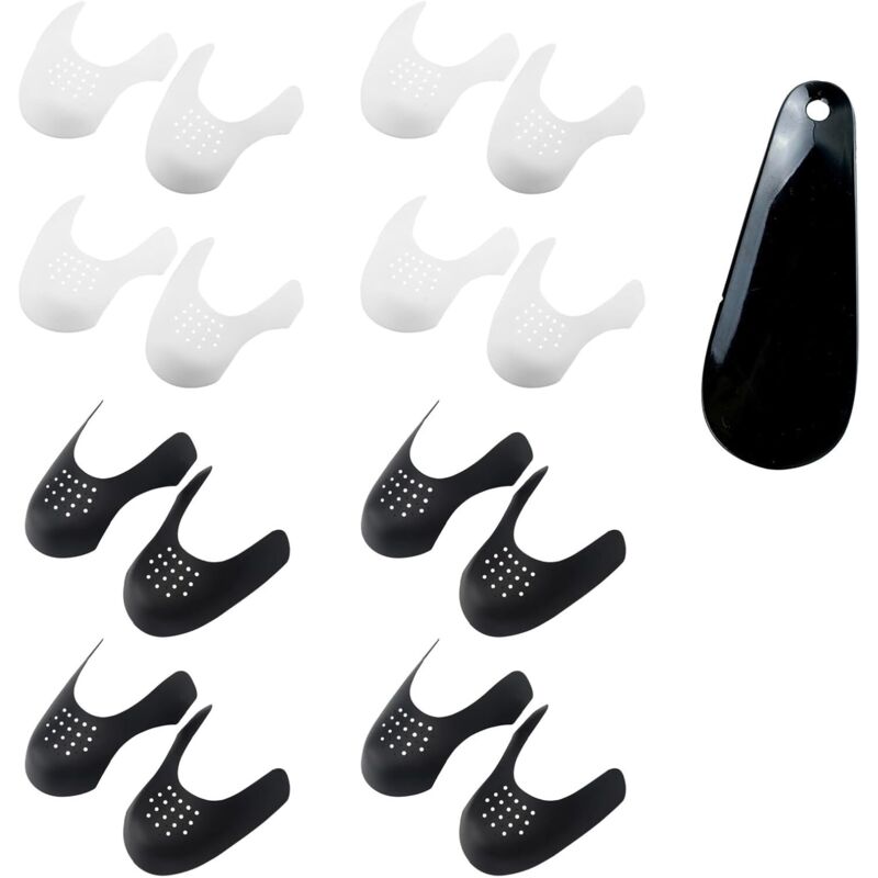 Paar Schuhschutz und 1 Stück Schuhlöffel-Set, Faltbare Schutzvorrichtungen für Schuhe, Atmungsaktive Schuhe, Geknitterter Schuhschutz und Schuhlöffel