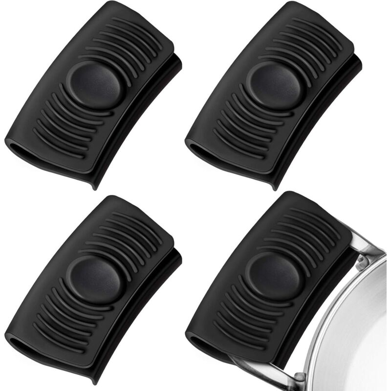 Paar Silikon-Griffhalter (schwarz) wärmeisolierte Topfgriff-Unterstützung Deckelhalterhülsen Heißgriffhandschuhe für Töpfe Pfannen Teller