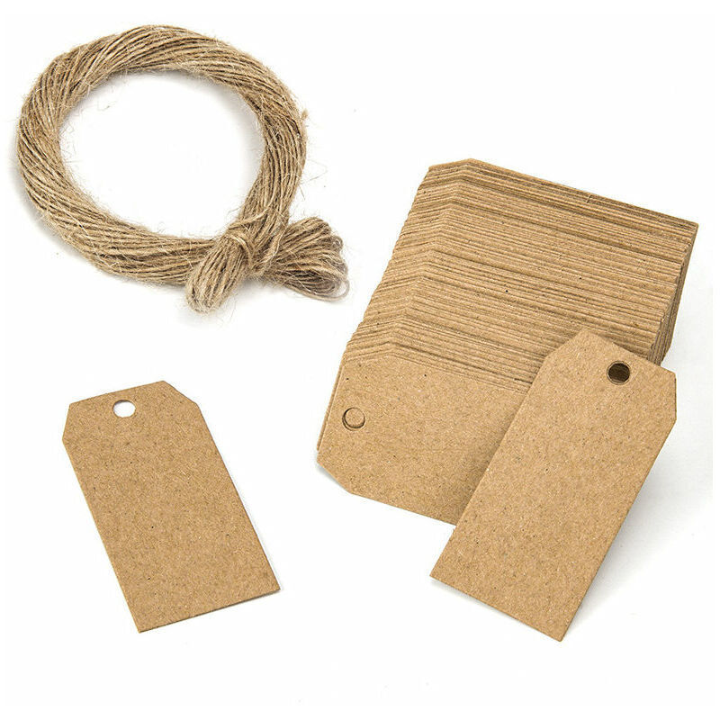 Packung mit 100 Kraftpapier-Anhängern – Hängeanhänger mit 20 Metern Juteschnur für Geschenke, Hochzeiten, Valentinstag – 3 x 5 cm, Versailles