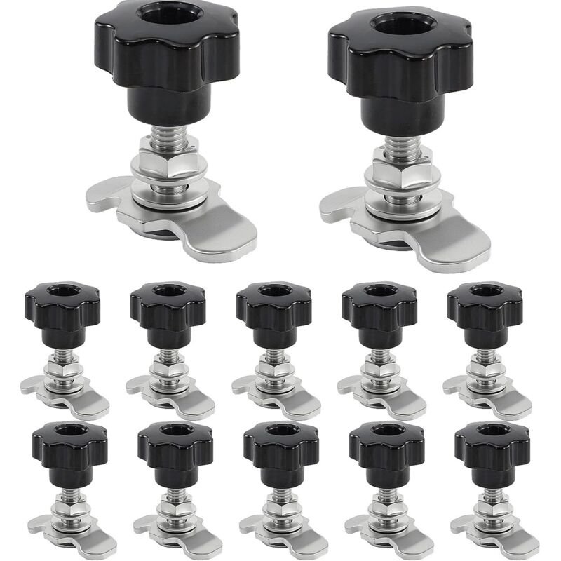 Packung mit 12 Ersatzbeschlägen für einseitige Flugzeug-Zurrschienen – Schraubbeschläge, M8x40-Ende, 500 daN, Sterngriff/Knöpfe – verzinkter Stahl,
