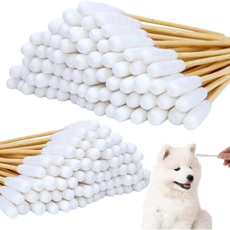 Packung mit 200 Wattestäbchen für Hunde, Katzen und Pferde, 2 Größen, zur Reinigung von Zähnen und Ohren (200 Stück, 15,12 cm)