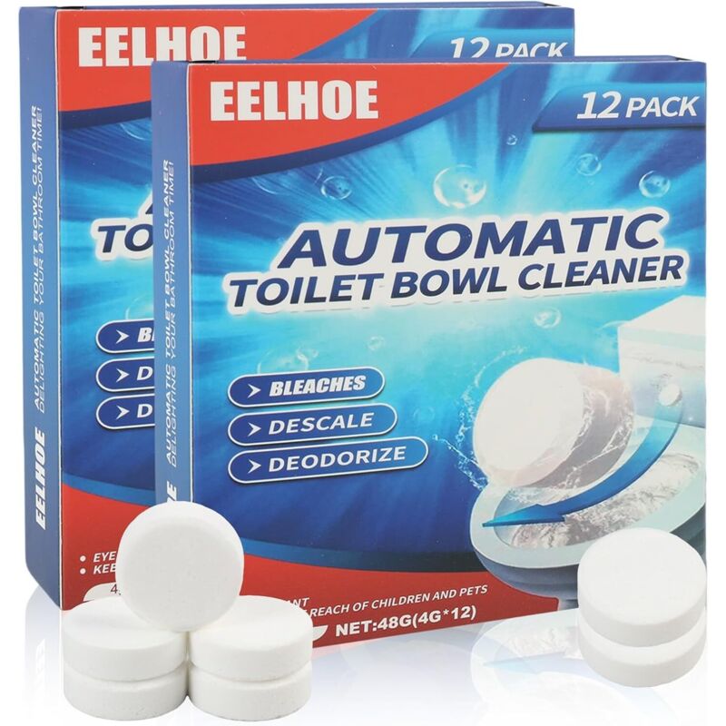 Packung mit 24 WC-Reinigungstabletten – Extra wirksam gegen Urin und Kalk – Für Spülkästen und WC-Becken – Mit frischem Duft und automatischer