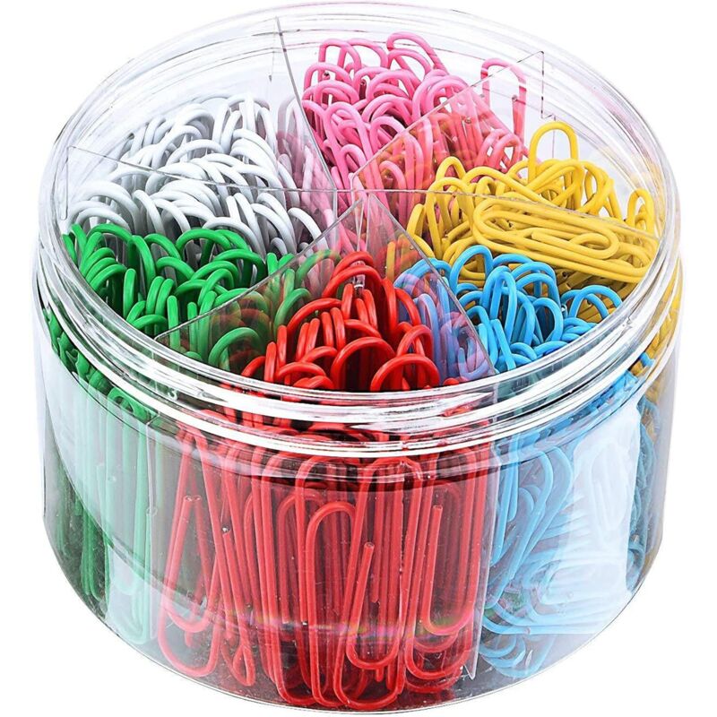 Packung mit 300 farbig beschichteten Metall-Büroklammern in Schachtel für Büro, Schule, Schreibwaren, Dokumente (50 mm)