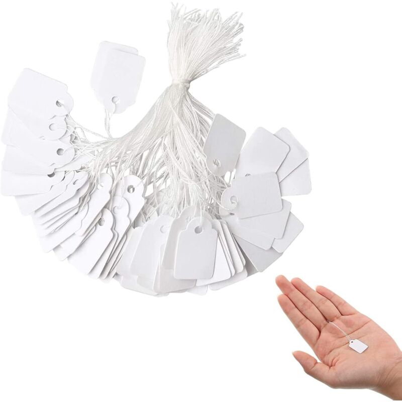 Packung mit 500 weißen Anhängern, 23 x 13 mm, mit Schnur, für Schmuck, Geschenke, Gepäck