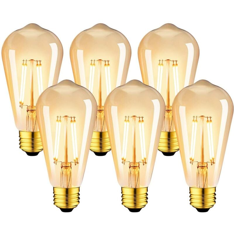 Bleosan - Packung mit 6 6 w Edison Vintage E27 LED-Lampen – ST64 Glühlampe 2200 k warmweiß – entspricht 48 w Glühlampe