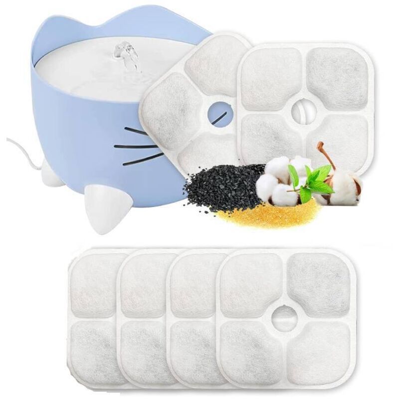 Packung mit 6 Ersatzfilterkartuschen für Springbrunnenfilter mit dreilagigem Aktivkohle-Harz-Filtersystem für Springbrunnen und Katzenbrunnen