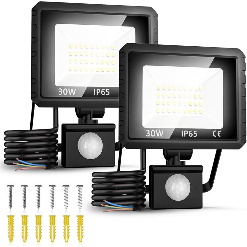 Packungen Outdoor-LED-Flutlicht-Bewegungsmelder – 30 W LED-Wandnetzteil, Outdoor-Flutlicht, wasserdichte Außenbeleuchtung, Garten, Garage, Hinterhof,