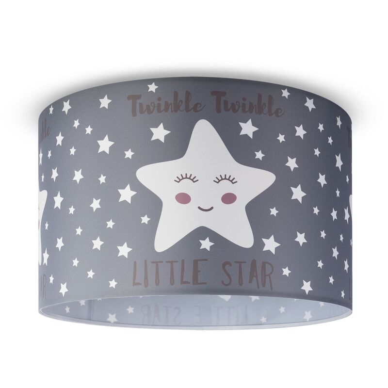 Paco Home - Deckenlampe Kinderzimmer Pendelleuchte Baby Lampenschirm Stoff Rund Sterne Design 3 (Ø45,5 cm), Deckenleuchte - Weiß