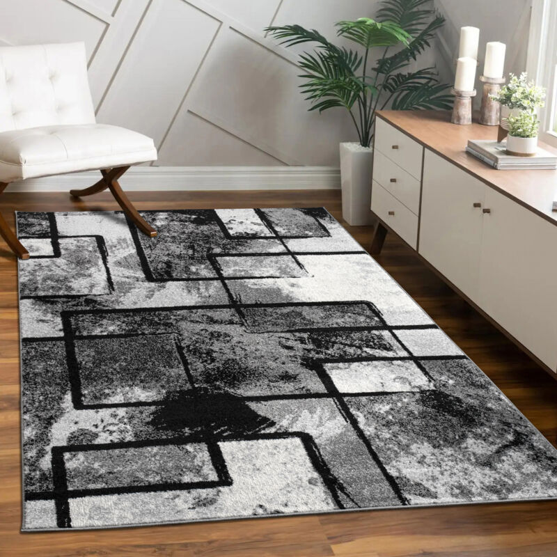 Paco Home - Designer Teppich Modern Kurzflor Abstrakt Gemälde Optik Schwarz Grau Anthrazit 160x230 cm