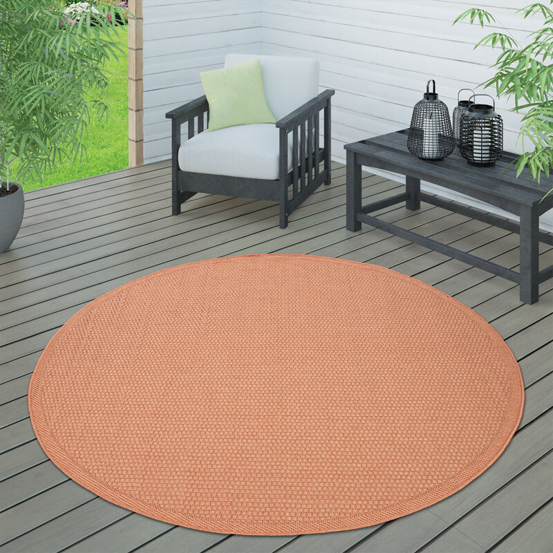 Paco Home Outdoor Teppich wetterfest Garten & Terrasse flachgewebt Uni Sisaloptik robust 200d cm, rost