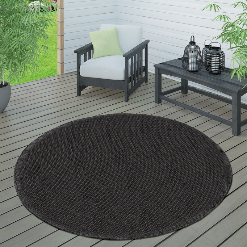 Paco Home - Outdoor Teppich wetterfest Garten & Terrasse flachgewebt Uni Sisaloptik robust Schwarz, 200d cm